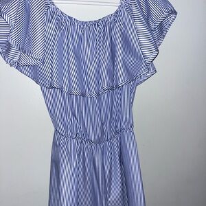 Blue and white striped romper